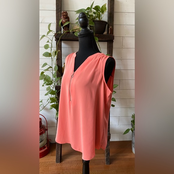 Apt. 9: Peach Pink V Neck Blouse with Zipper Opening - Picture 12 of 17